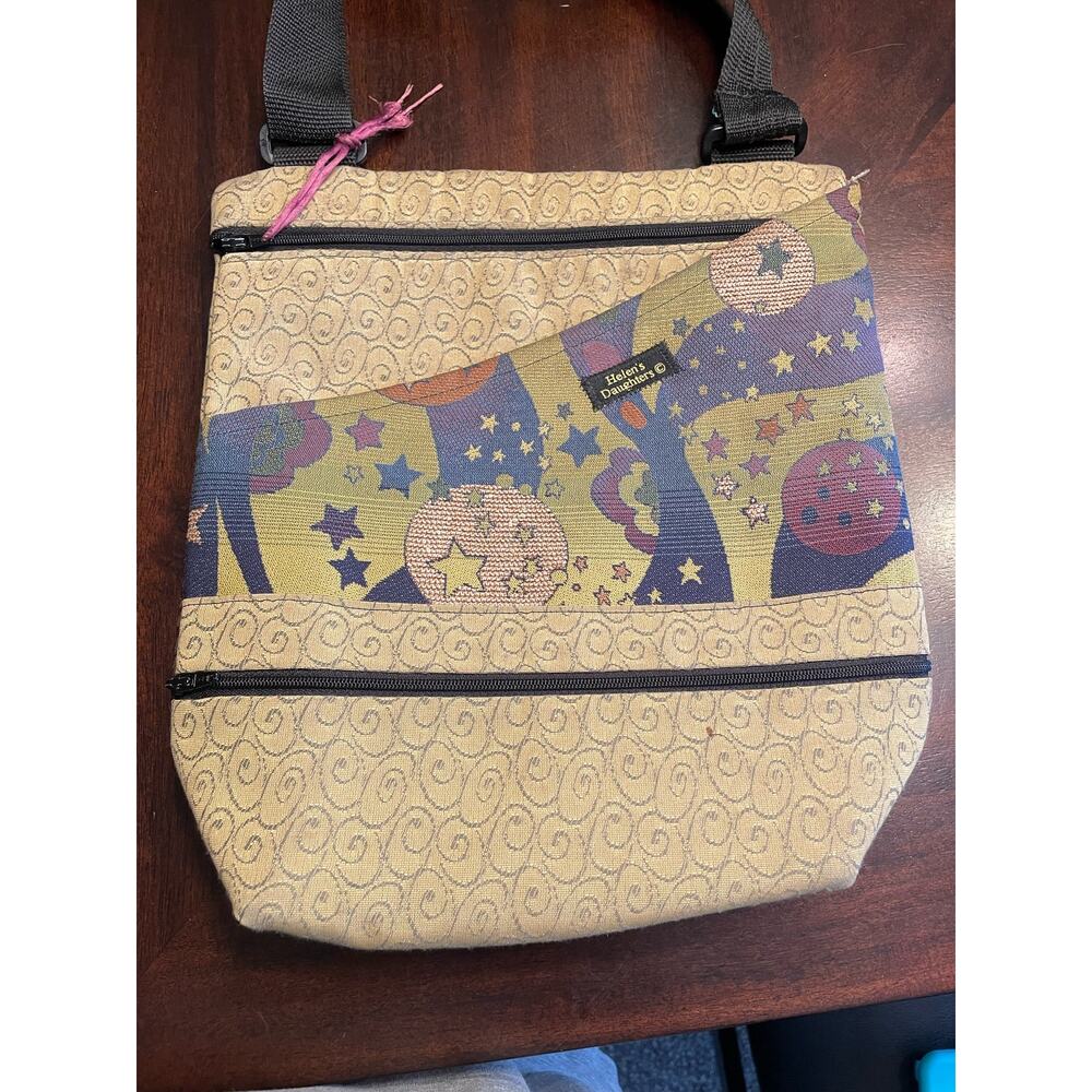 Helens Daughters Textile Fabris tan maroon crossbody purse